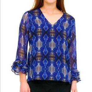 💥NWT💥 Calvin Klein Printed Ruffle-Sleeve Blouse